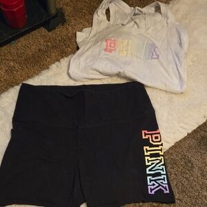 PINK Victoria's Secret Black Shorts with Rainbow Logo